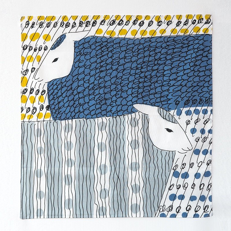 手帕  羊・蓝  29930-05 - 手帕/方巾 - 棉．麻 白色