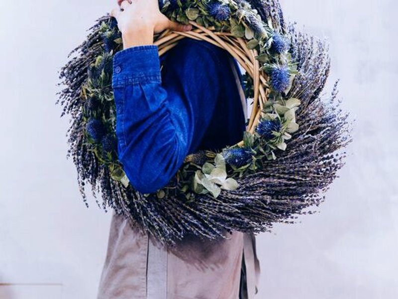 ◥巨型薰衣草夜 Lavender Night 冬季进口干燥果实花草实木手工特大XXL花圈 - 植栽/盆栽 - 植物．花 紫色