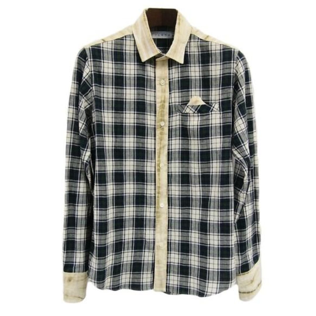 <Sサイズ>Traditional Craft Arimatsu Tornado Squeezed Fabric Switching Tie-dye Pocket Cotton Linen Check Shirt Beige Men's by Tsumugi Lab - 女装衬衫 - 其他材质 