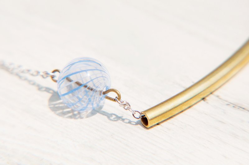 西洋情人节礼物 / 简约感 / 法式旋转圆舞曲玻璃球项链 - 黄铜流线条 - 长链 - 玻璃 多色