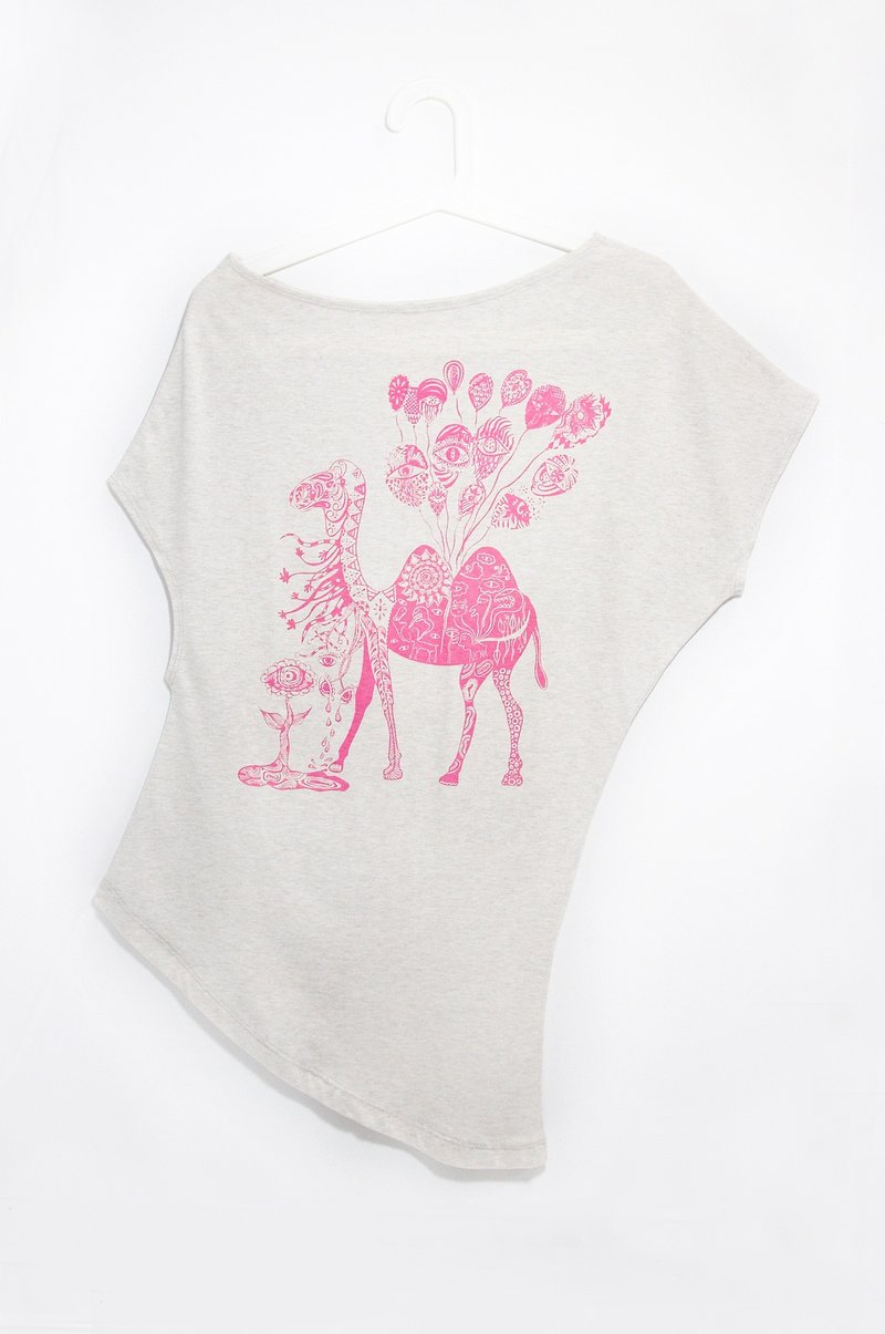 女装个性不规则斜肩Tee / 上衣 - 一起看沙漠去 ( 麻花米灰 ) - 女装上衣 - 棉．麻 灰色