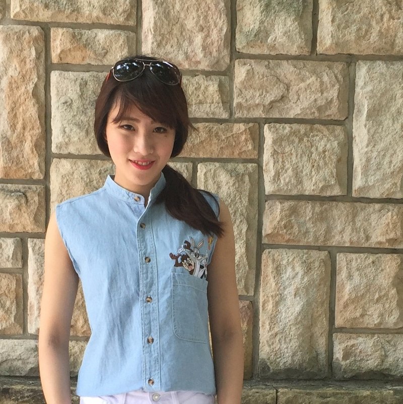 古着牛仔背心 卡通 刺绣_/华纳家族小圆领 - 女装背心 - 其他材质 蓝色
