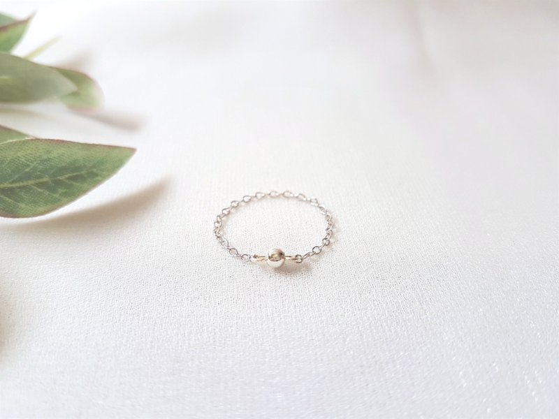 单颗 银珠 细链 链戒 - 戒指 - 银 银色