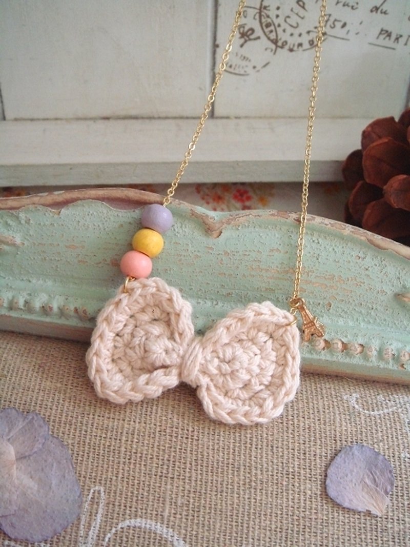 Garohands 寻梦森林纯白毛线钩织蝴蝶结手感中长链  A226 - 项链 - 其他材质 白色