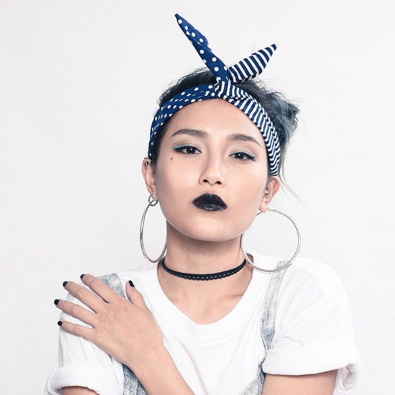 永远在一起 拼接 好烦小姐 发带 点点 - 发带/发箍 - 其他材质 蓝色