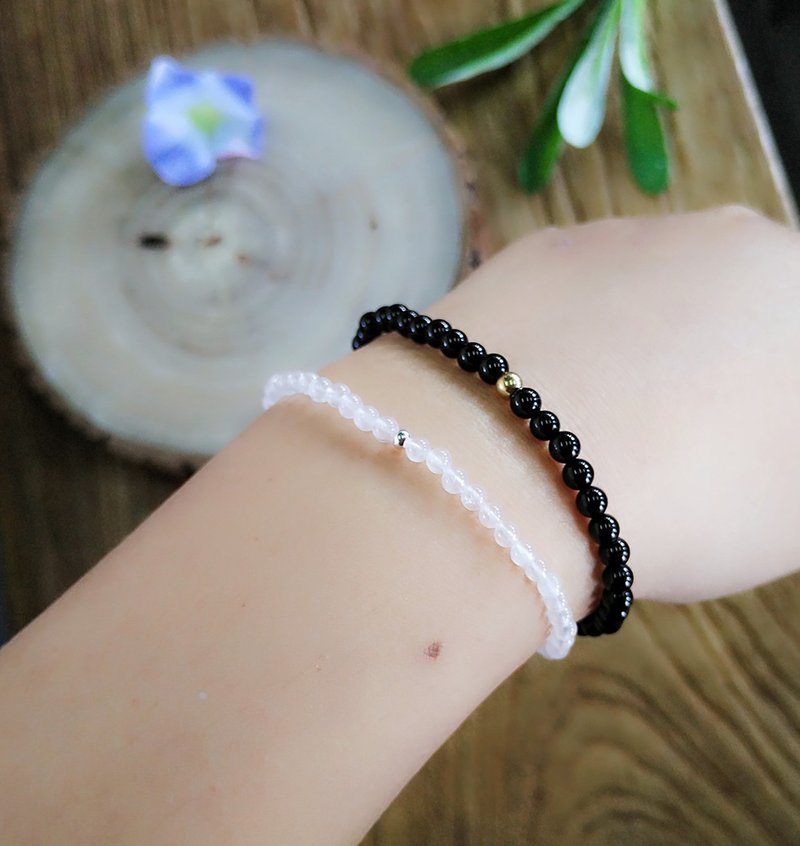 -天然半宝石-幸运石系列-黑玛瑙黄铜手链 - 手链/手环 - 宝石 黑色