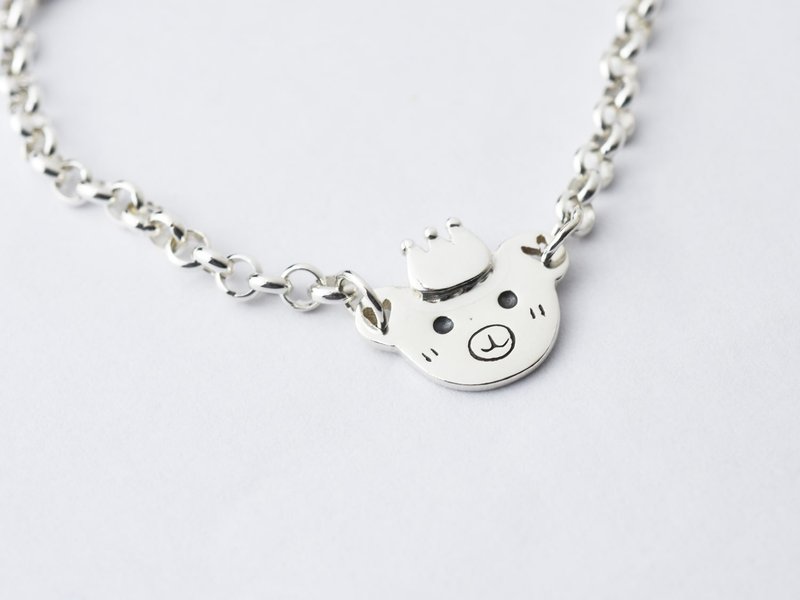 熊熊 - 小朋友手链 | 纯银饰品 925纯银 刻字 动物 手作银饰 - 婴儿饰品 - 纯银 银色