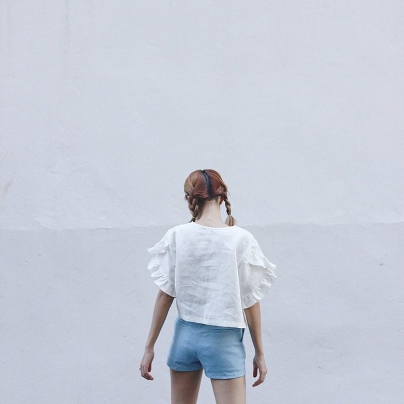 康乃馨花摺边上衣 (Ruffle Carnation Top (original)) - 女装上衣 - 其他材质 白色