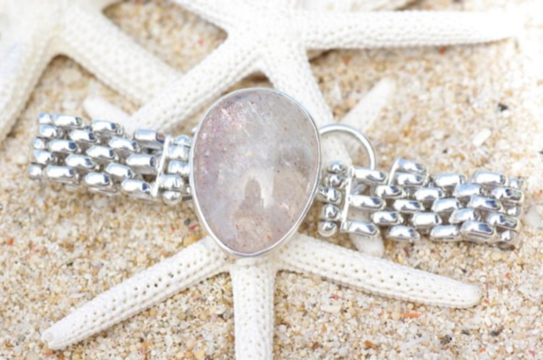 Silver bracelet of the sun stone sunstone - 手链/手环 - 宝石 粉红色