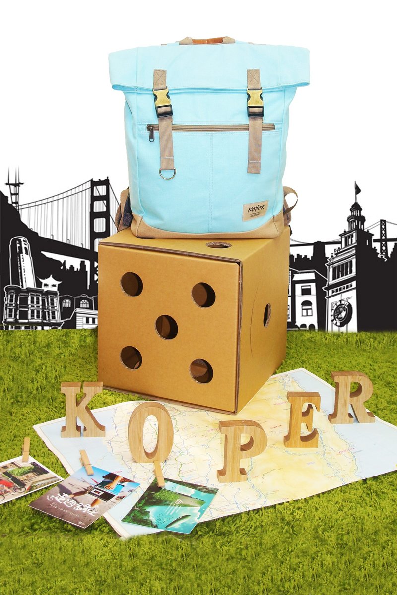 【不平帆】复古双扣后背包/帆布-薄荷蓝(MIT台湾制造) - 后背包/双肩包 - 其他材质 蓝色