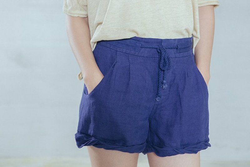 尽兴玩乐 棉麻短裤 - 女装长裤 - 其他材质 蓝色