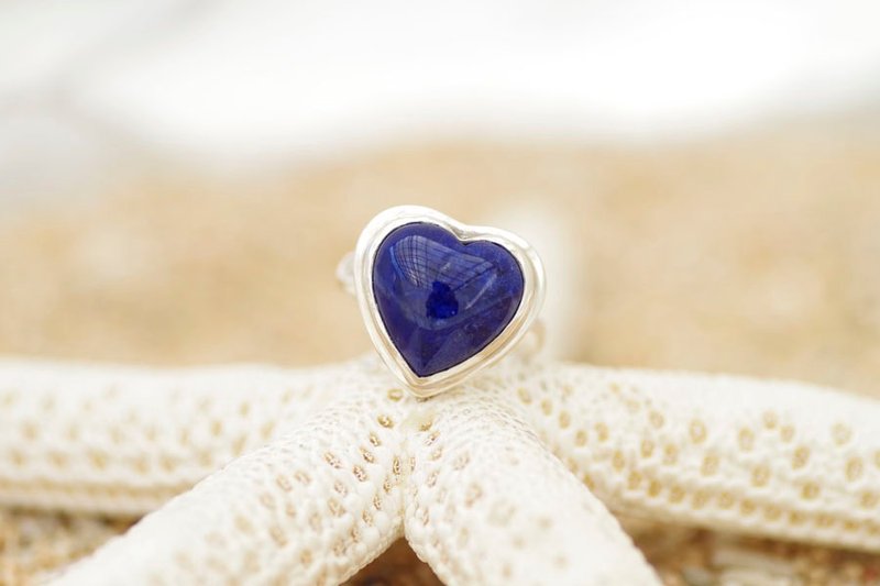 Heart of lapis lazuli silver ring size No. 13 - 戒指 - 宝石 蓝色