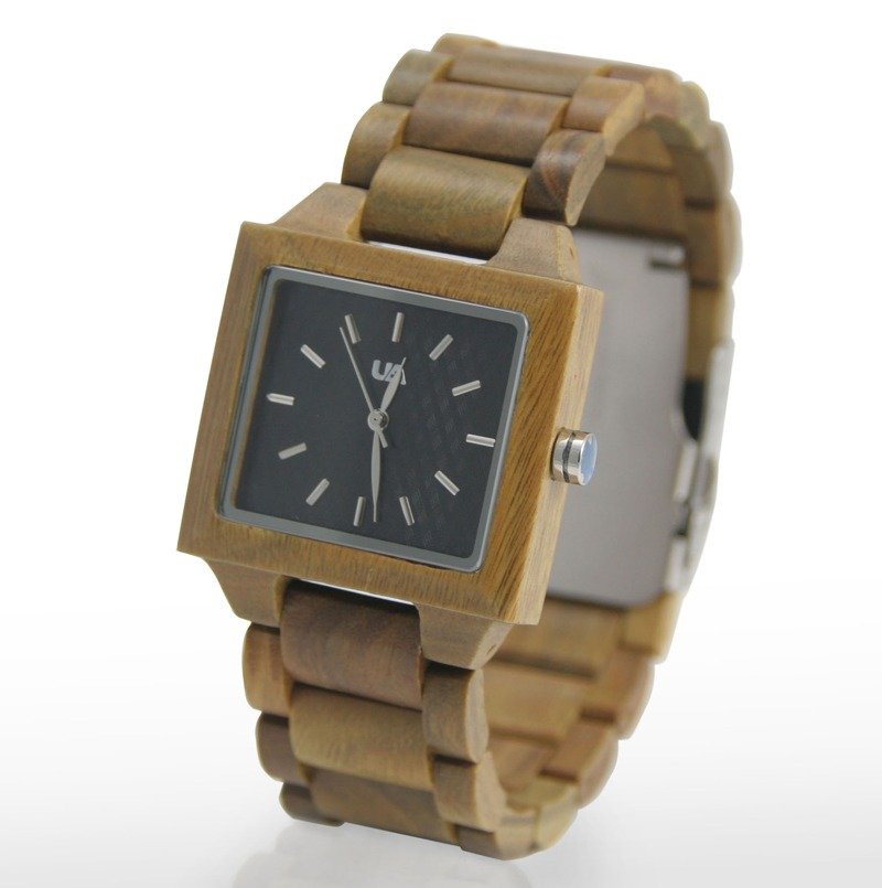 【时尚格纹-世纪经典(男表)】能量健康经典艺术木表 - 女表 - 木头 卡其色