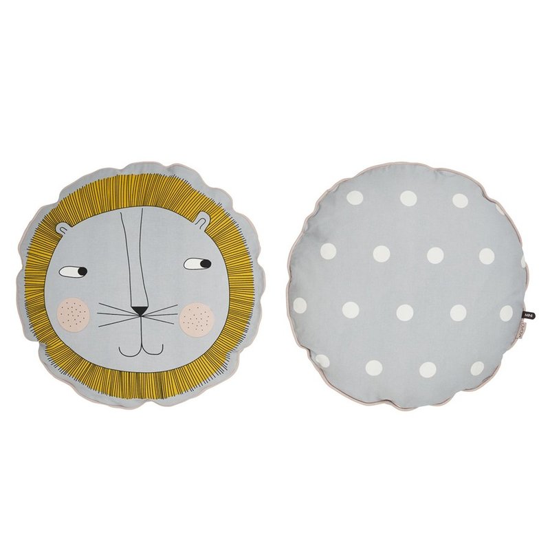圆形印花抱枕 - Lion | OYOY - 枕头/抱枕 - 棉．麻 灰色