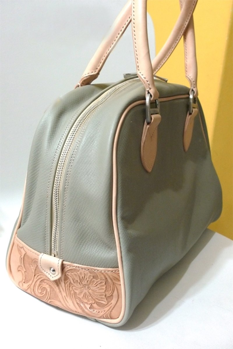 新上架-GREEN STAGE手工皮件-手工雕花保龄球包 - 手提包/手提袋 - 真皮 