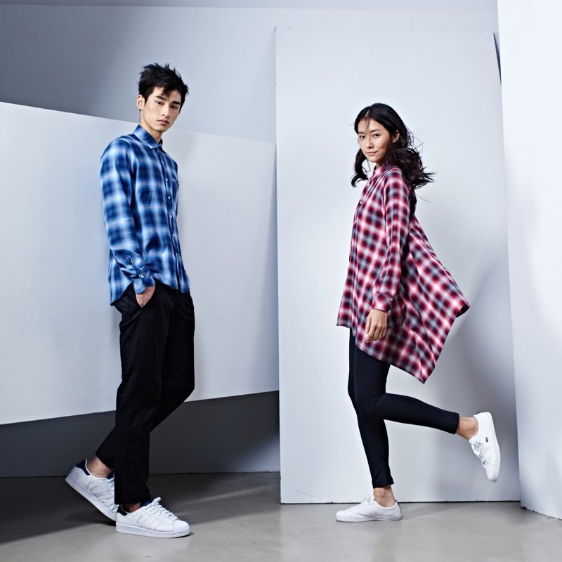 胶原蛋白渐层格纹衬衫 蓝 - 男装衬衫 - 纸 蓝色