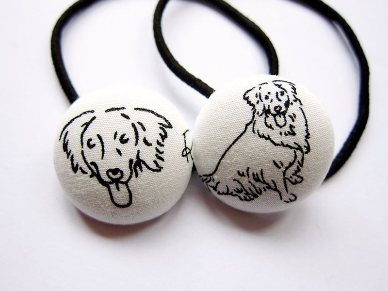 儿童发饰 手作布包钮扣发束发圈 黄金猎犬 松紧带发圈 一组两入 - 发饰 - 其他材质 白色