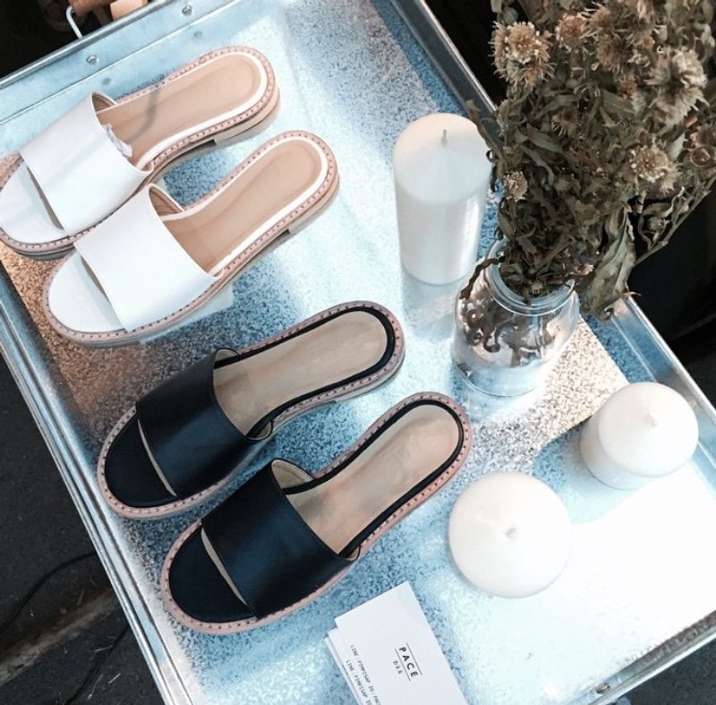 拖鞋式凉鞋 - 黑色 - 女款休闲鞋 - 真皮 黑色