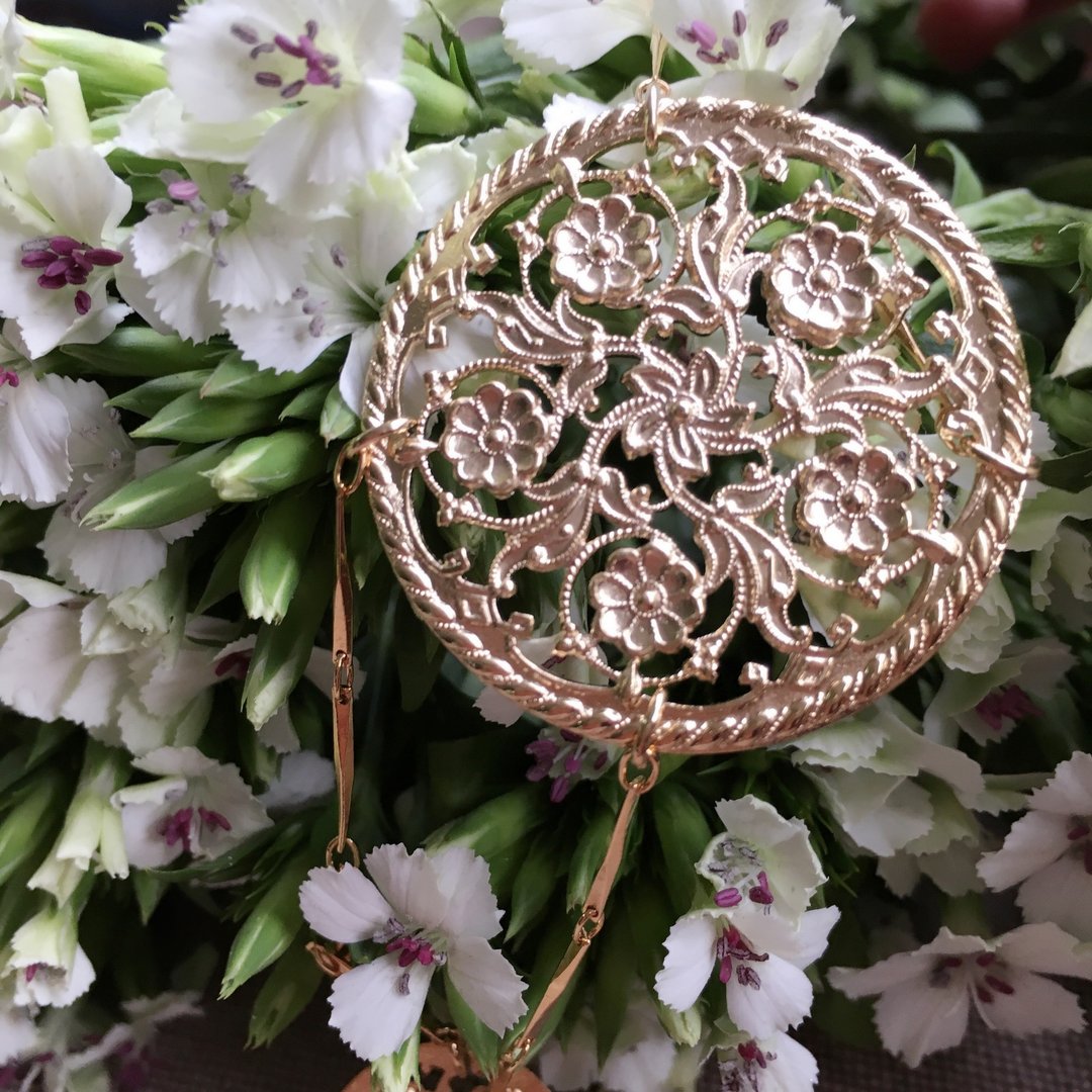 法式玫瑰雕花长项链 - 长链 - 其他金属 金色