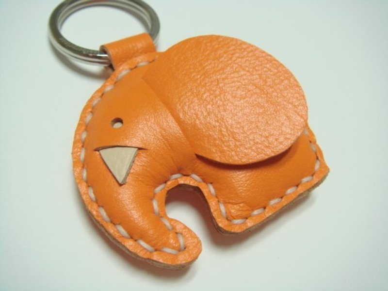 { Leatherprince 手工皮革 } 台湾MIT 橙色 可爱 橙大象 纯手工缝制 皮革 钥匙圈 / Laura the Elephant leather charm ( Orange ) - 吊饰 - 真皮 