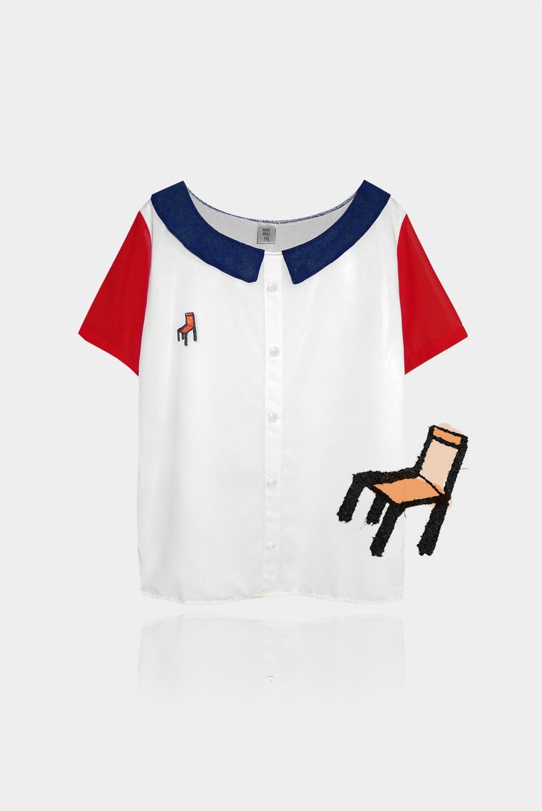 【限量手作】小学生乖乖椅子歪歪／雪纺圆领衬衫．last one - 女装衬衫 - 其他材质 红色