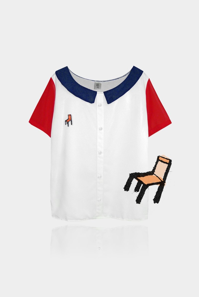 【限量手作】小学生乖乖椅子歪歪／雪纺圆领衬衫．last one - 女装衬衫 - 其他材质 红色