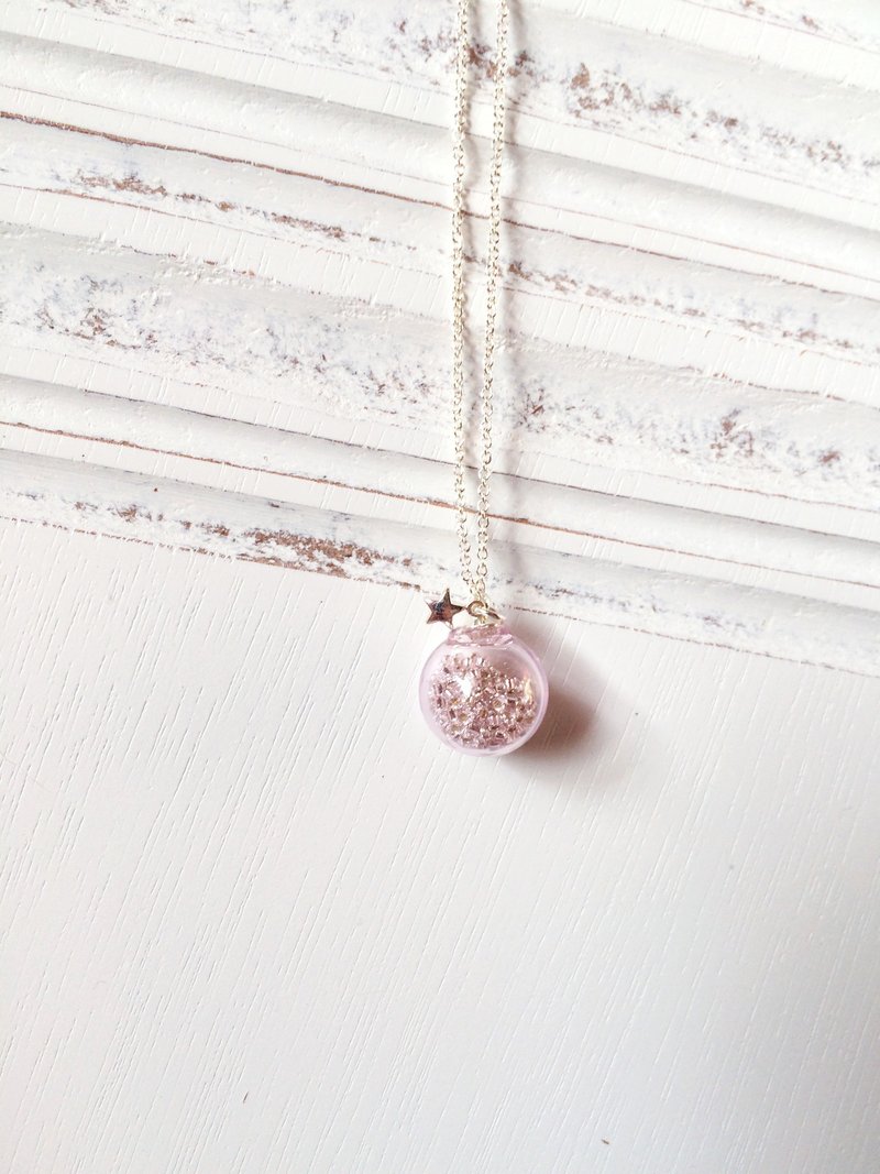 *Haku·Neko* 粉红玻璃球星光颈链 - 颈链 - 玻璃 粉红色