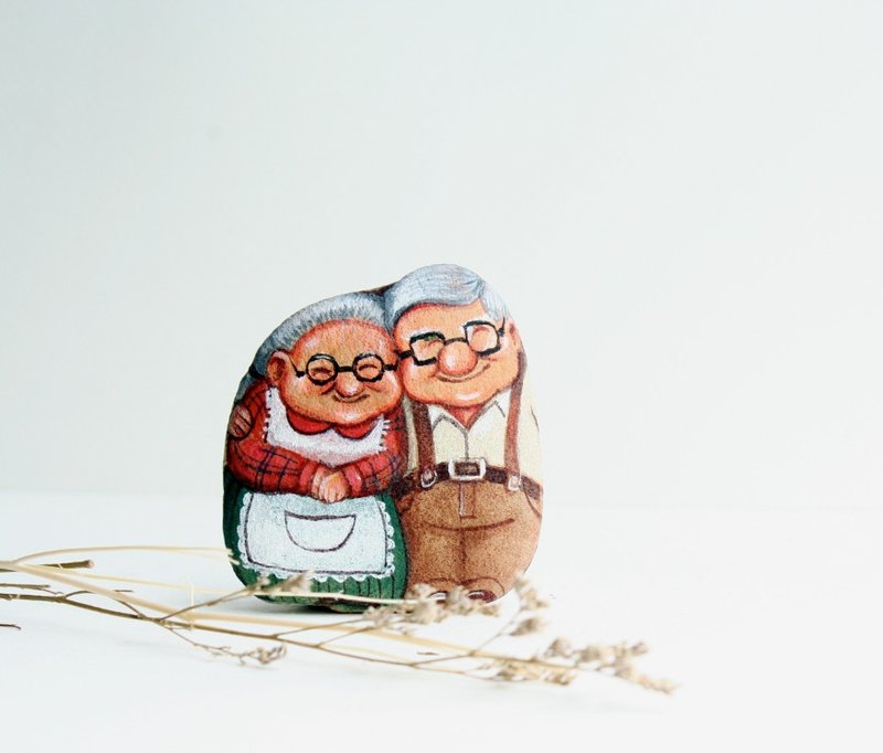 恩爱的阿公阿嬷 石头插画 - 植栽 - 植物．花 多色