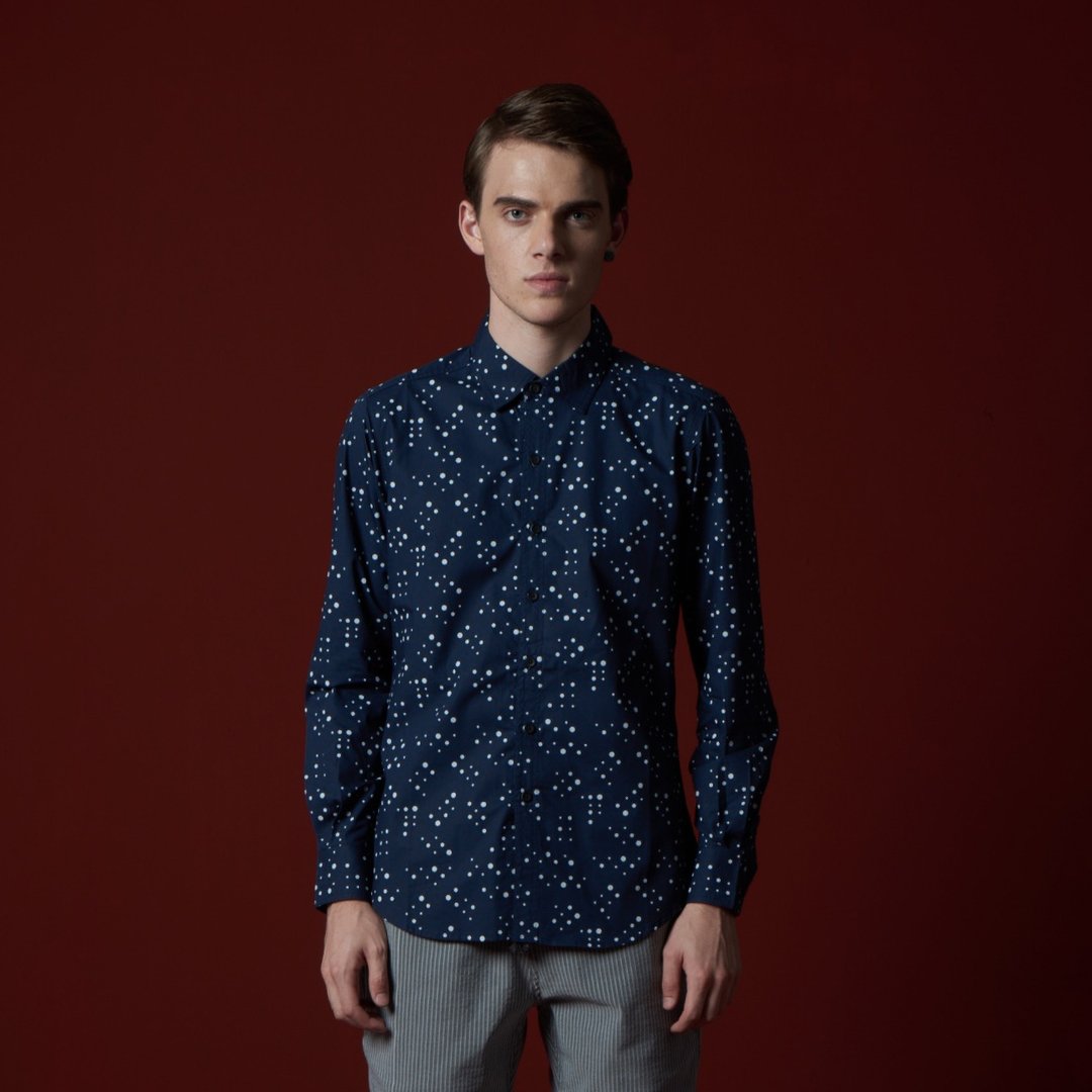 Stone'As print shirt / 点点 小圆点 印花 蓝 衬衫 - 男装衬衫 - 棉 蓝色