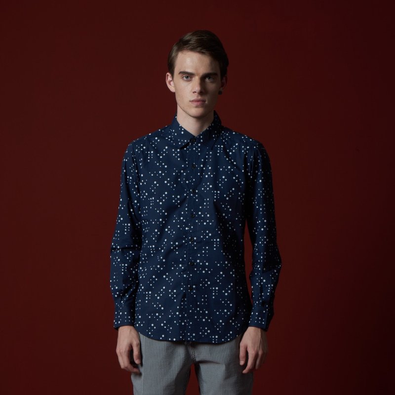 Stone'As print shirt / 点点 小圆点 印花 蓝 衬衫 - 男装衬衫 - 棉．麻 蓝色