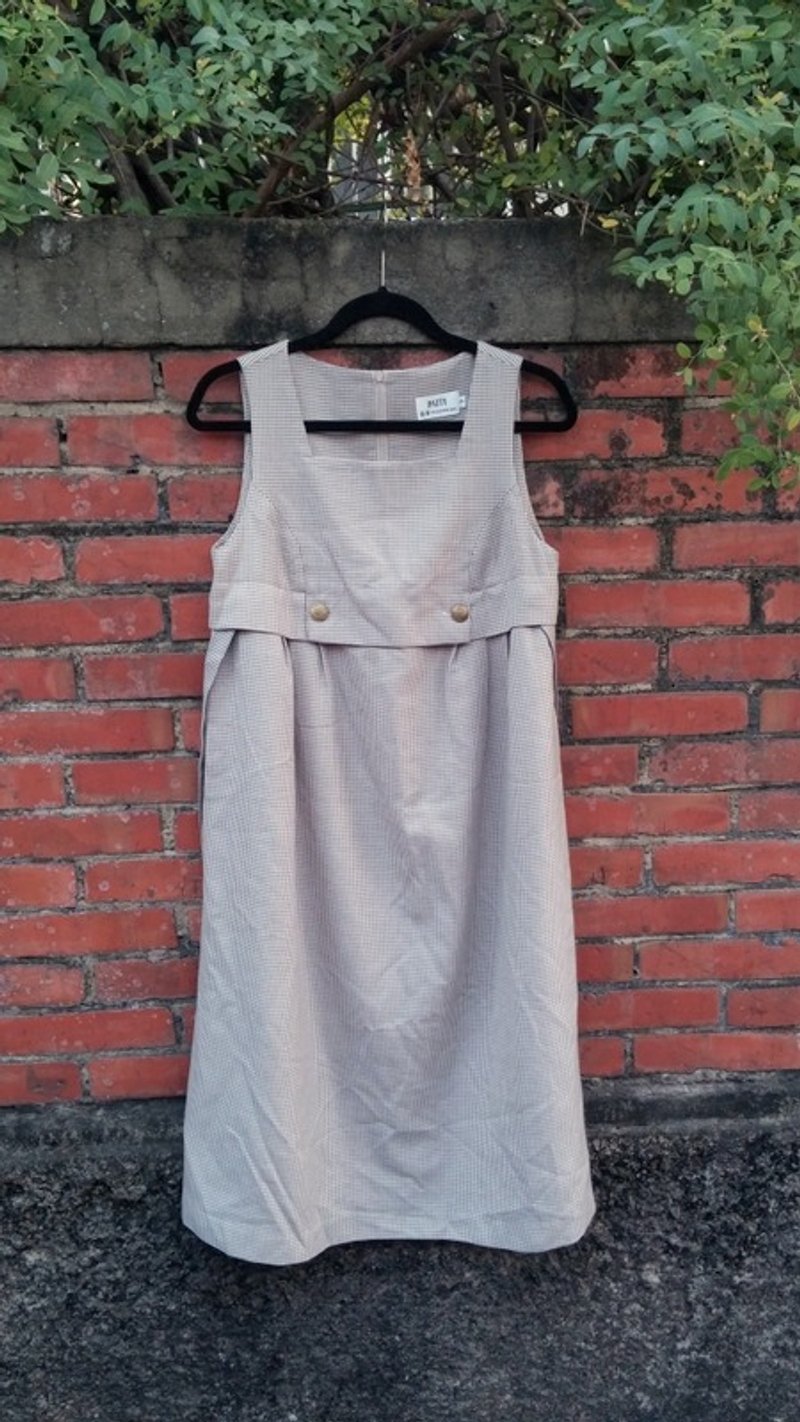 毛料千鸟纹围裙式古着洋装 - 洋装/连衣裙 - 其他材质 