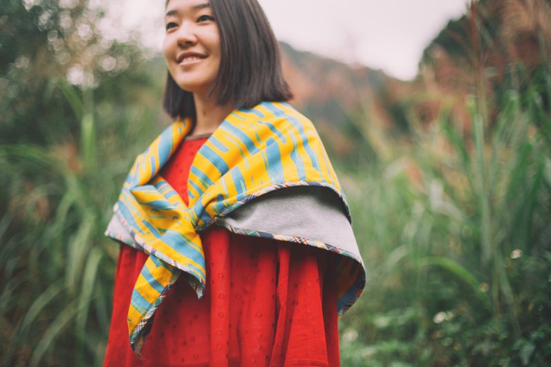 ///有现货剩1条///铺棉小斗篷围巾＿海洋款 - 丝巾 - 其他材质 黄色