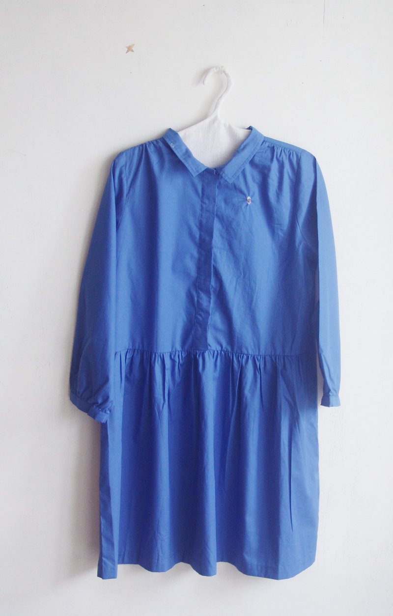 棉洋装/小马旅行遇见三明治 - 洋装/连衣裙 - 棉．麻 蓝色