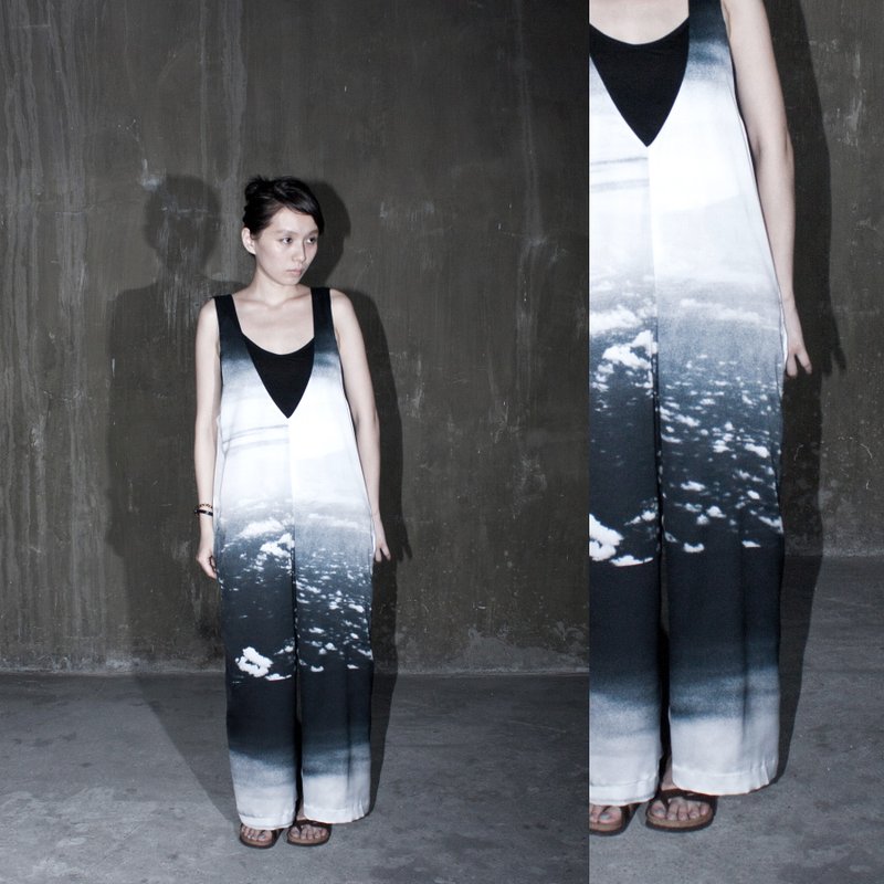 JUBY CHIU / 云朵 - 空景影像连身裤 - 背带裤/连体裤 - 棉．麻 白色