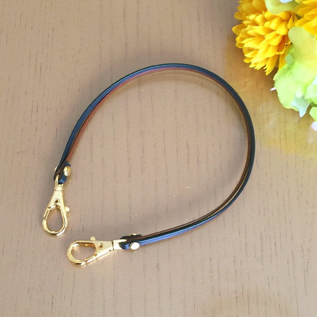 Two-tone color Leather strap ( Navy and Brown ) "Clasps : Gold" - 吊饰 - 真皮 咖啡色