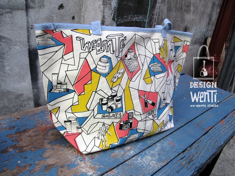 WenTi -BIG【Shopping Bag】手印X手作袋 -【生活。创造】 - 侧背包/斜挎包 - 棉．麻 