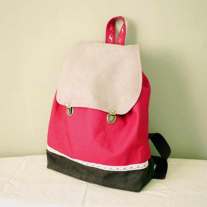 森林系 刺绣/帆布/麂皮 大容量后背包-莓红色 - 后背包/双肩包 - 其他材质 红色