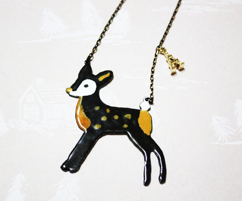 珐琅大黑鹿长链 - 项链 - 珐琅 咖啡色