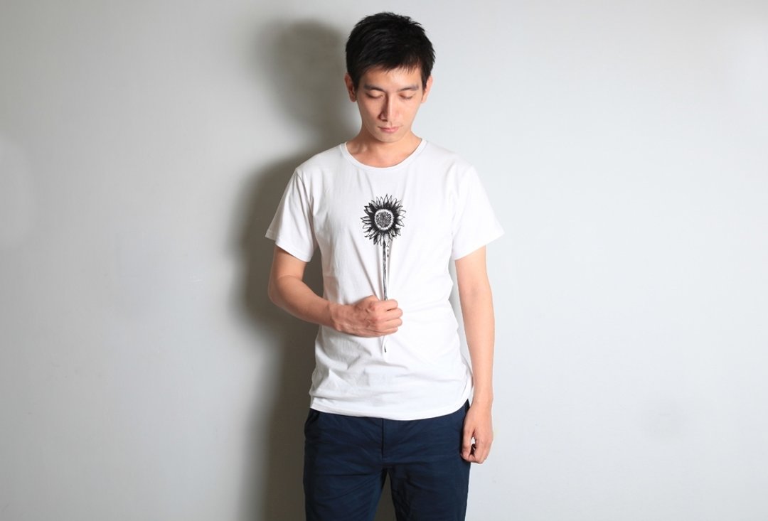 手绘手印TEE 【Sunflower】男/女 - 男装上衣/T 恤 - 棉 黑色