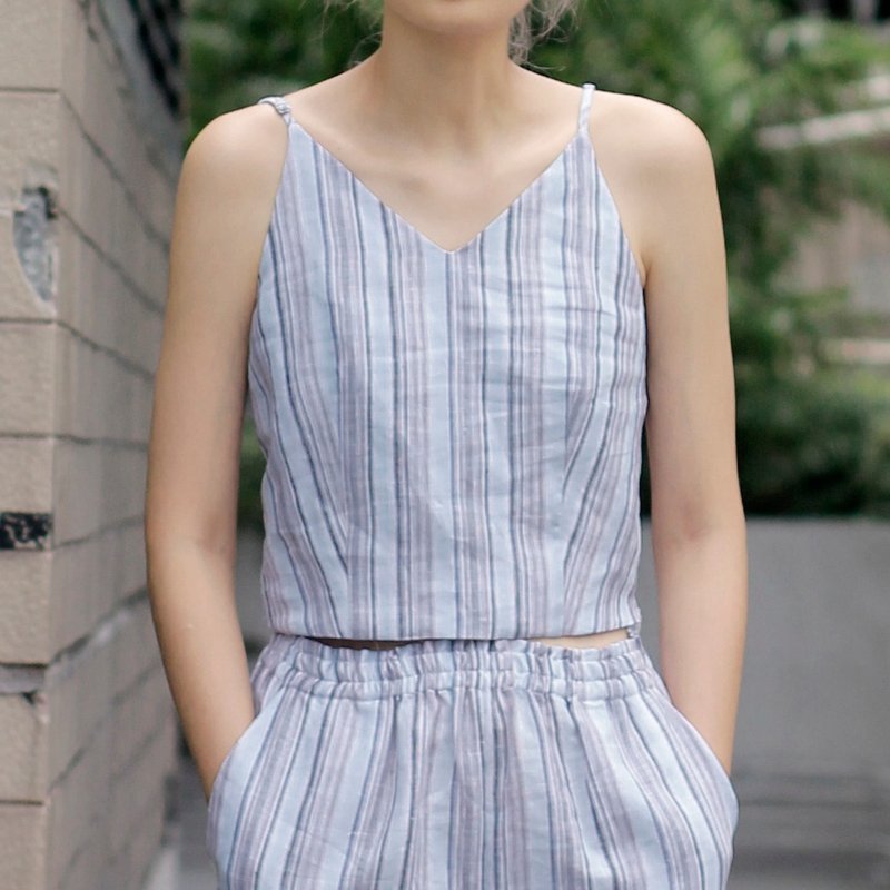 甜蜜早晨 - 细肩带上衣（今天天空有云）(Sweet Morning Top (Cloudy)) - 女装上衣 - 其他材质 蓝色