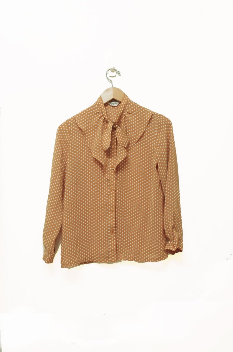 恰丸与猫♫~胸口的蝴蝶结古着衬衫 - 女装衬衫 - 其他材质 橘色