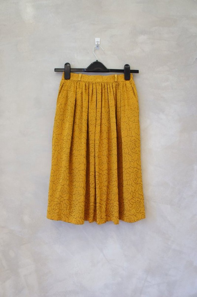 黄色玫瑰雕花蕾丝 五分裙  Bea:Mon 古着 - 裙子 - 其他材质 黄色
