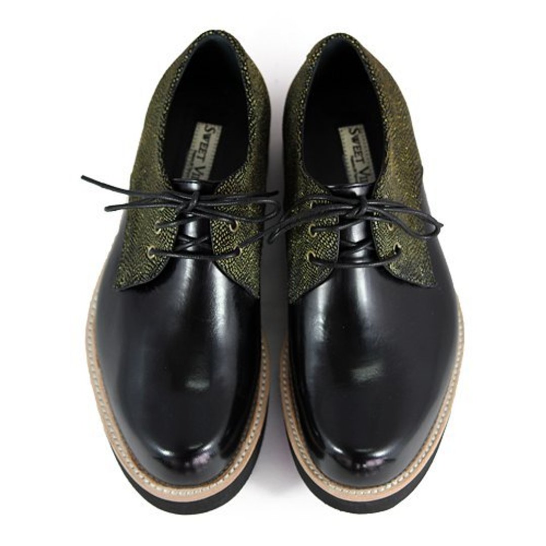 Hazel M1126A Black Gold leather sneakers - 其他女款皮鞋 - 真皮 黑色