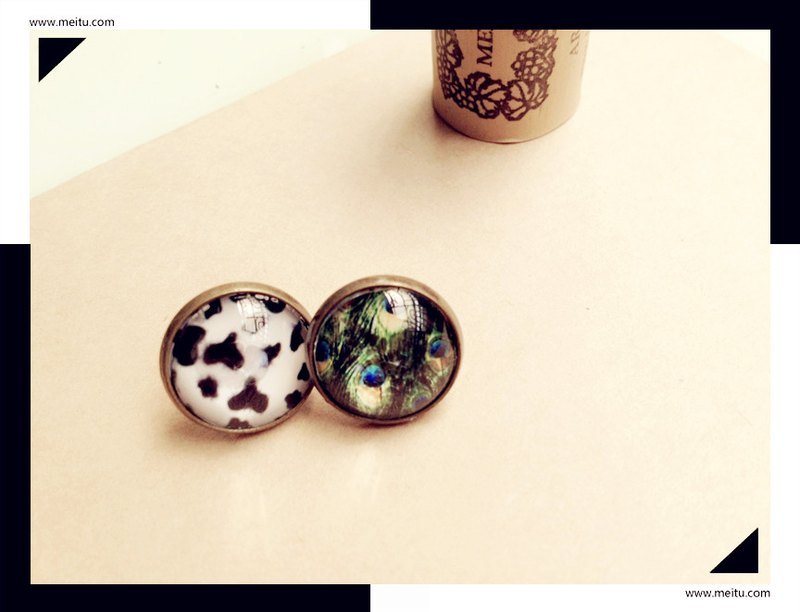 【草原风】古铜孔雀斑马纹耳环 - 耳环/耳夹 - 其他金属 绿色