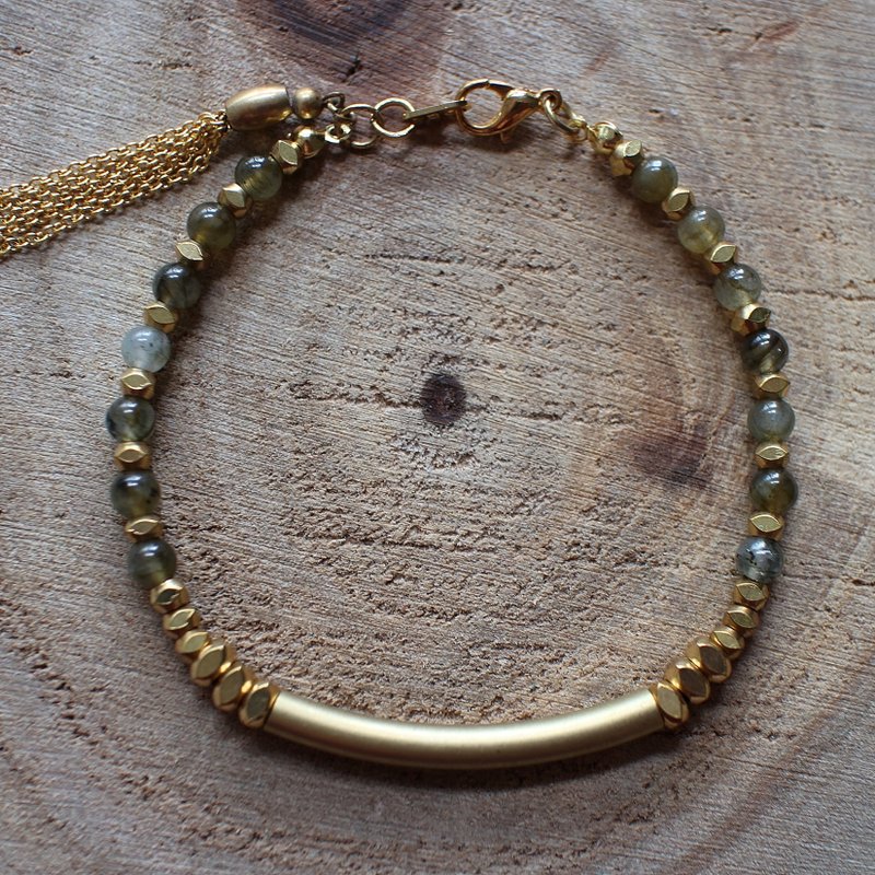 Muse自然风系列NO.88闪光石黄铜弯管手链 - 手链/手环 - 其他材质 绿色