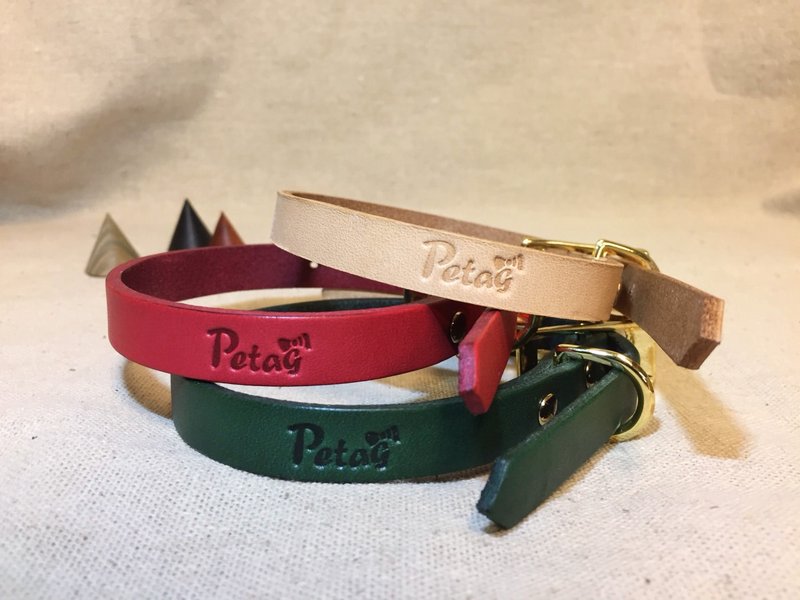 狗项圈 真皮项圈S号 - 项圈/牵绳 - 真皮 卡其色