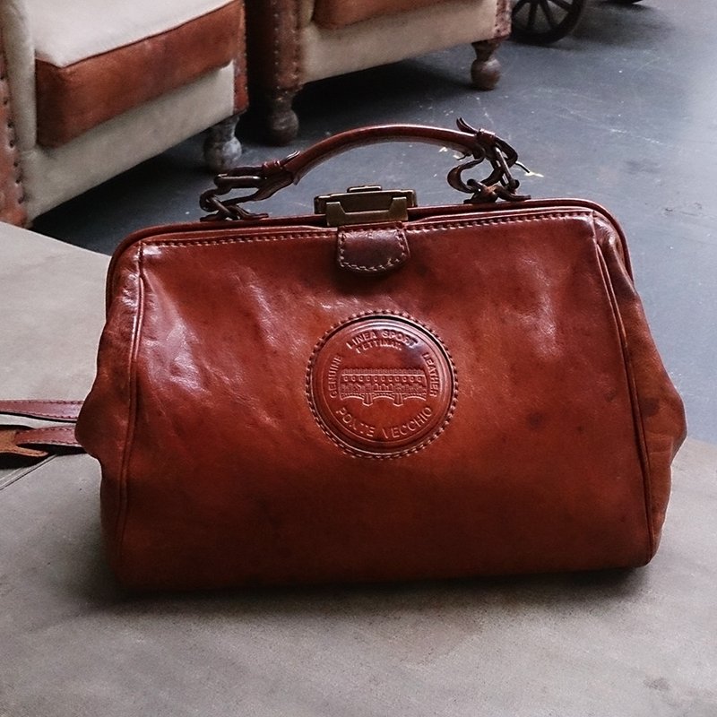 ShiKa//Ponte Vecchio 义制手提医生包 含背带 - 手提包/手提袋 - 真皮 咖啡色