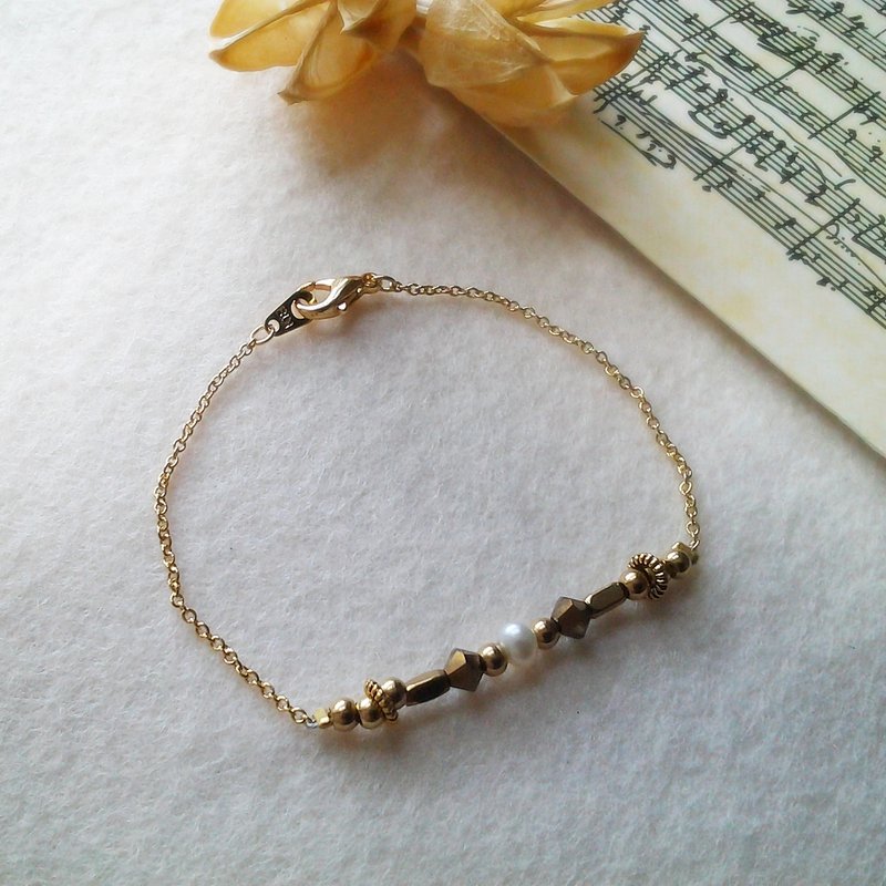 EF黄铜手链流金岁月系列NO.37金色水钻珍珠 - 手链/手环 - 其他材质 金色