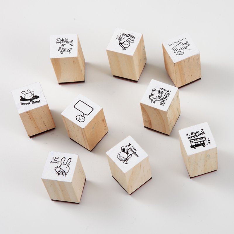 《Foufou》-手帐配件印章组--一组九入 - 贴纸 - 木头 灰色