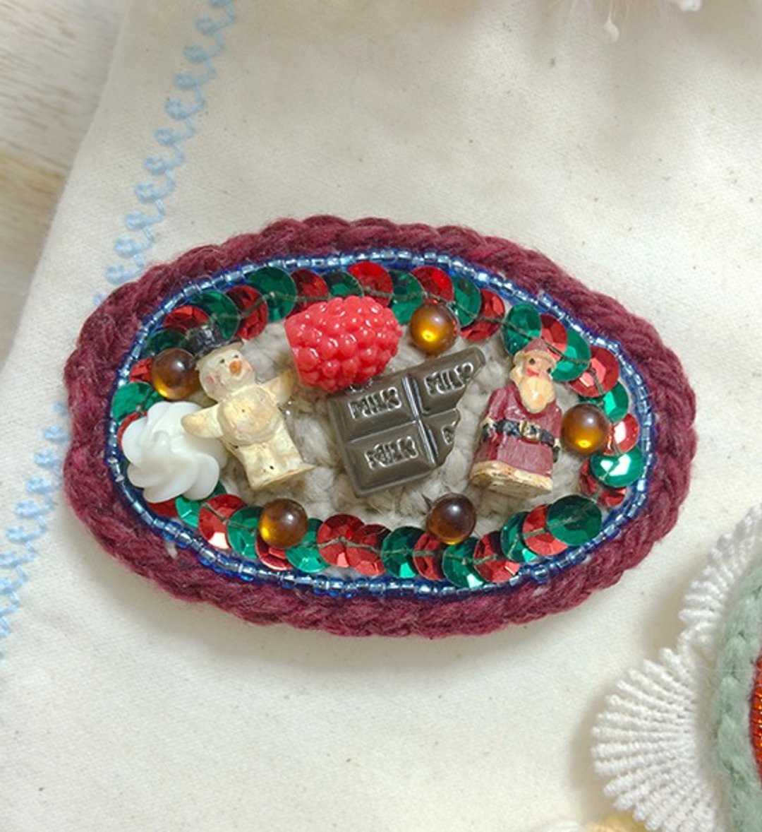 X'mas圣诞老人&雪人毛线发夹(水滴夹) - 发饰 - 其他材质 红色